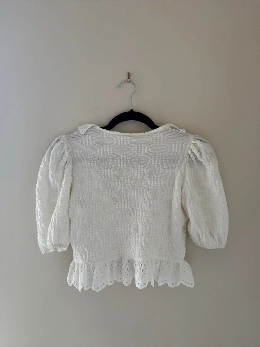 Zara White Eyelet Ruffle Peplum Crop Blouse